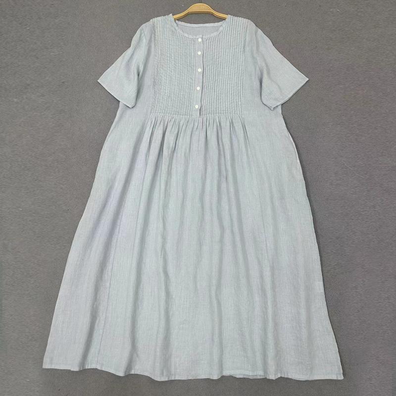 Johnature Abiti estivi pieghettati a fisarmonica giapponesi Abiti casual retrò semplici da donna a maniche corte