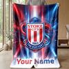 Stoke City FC Custom Name Text Flannel Blanket Soccer Logo Personalized Fleece Throw Blanket Special Gift For Sofa Bedroom Home