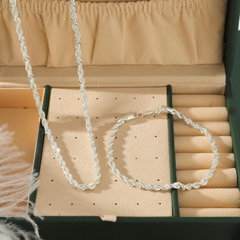 2 szt. Posrebrzany naszyjnik bransoletka dla mężczyzn i kobiet prosty styl hip-hopowy 4mm skręcony sznur żelazny łańcuszek z miedzianym karabińczykiem