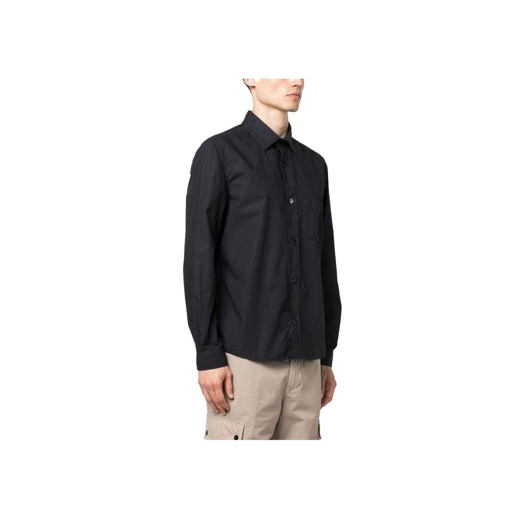 STONE ISLAND SS23 Ice Silk Cool Feeling Digital Print Pointed Collar Casual Solid Color Long Sleeve Shirt Men Shirts Navy-Blue 781512205V0020