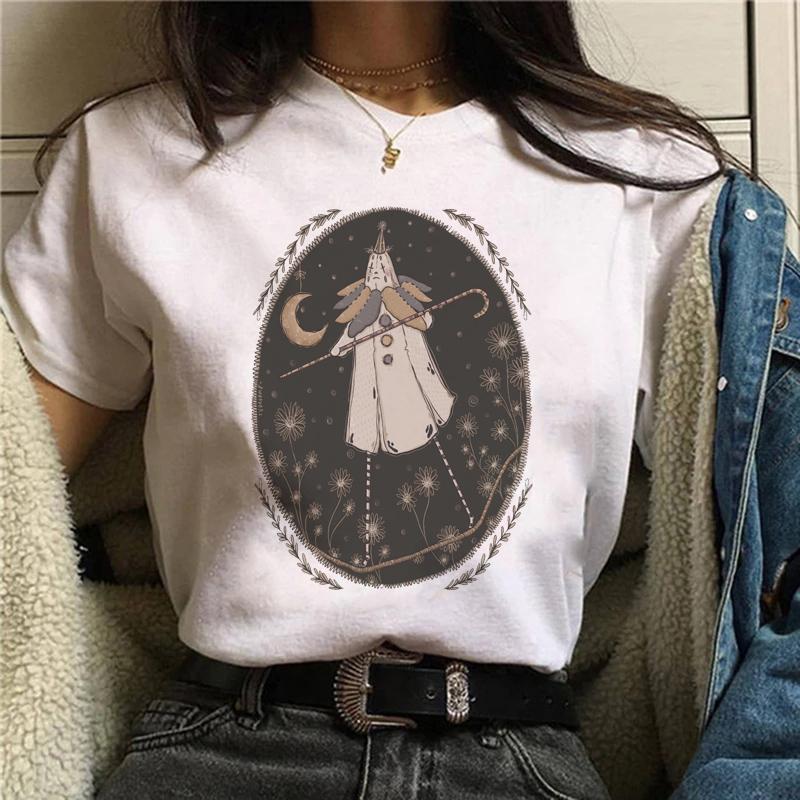 Magic In All Tarot Print T-Shirt Kawaii Magic Cat Printed Tshirt Astronomy Tee Shirt Top Aesthetic Women Hippie Bohemian Tshirt