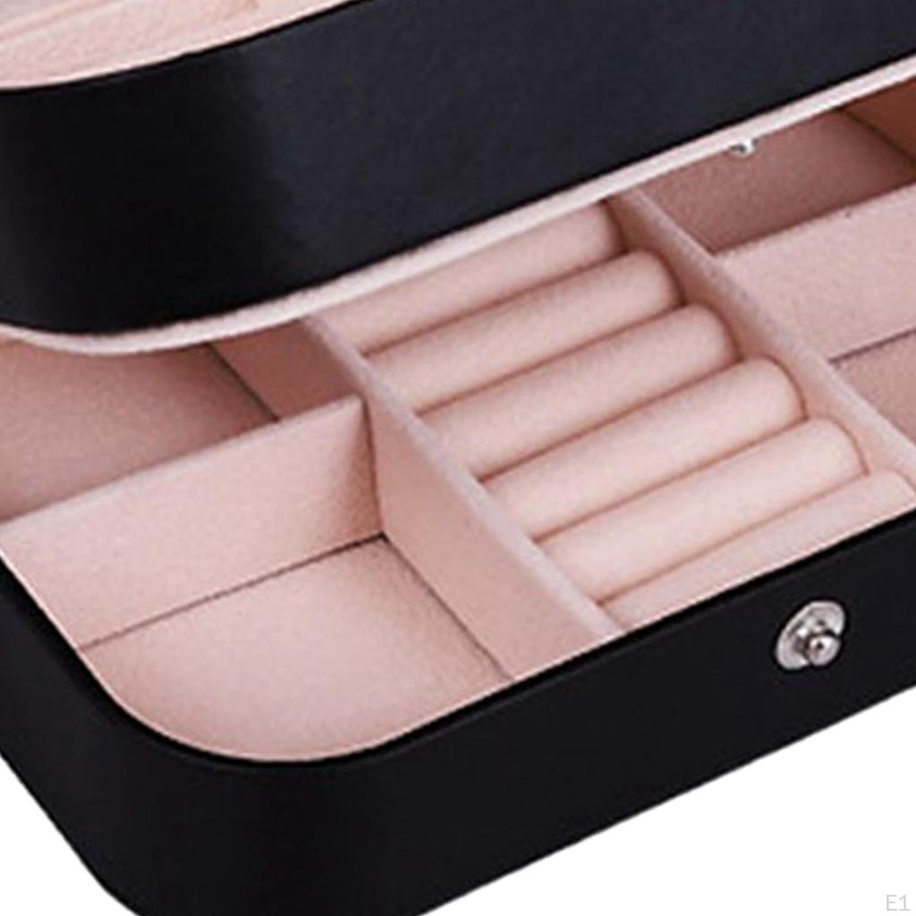 2 Layers Jewelry Box, Removable Dividers with Hanging Hooks Chic PU Leather Display Storage Case