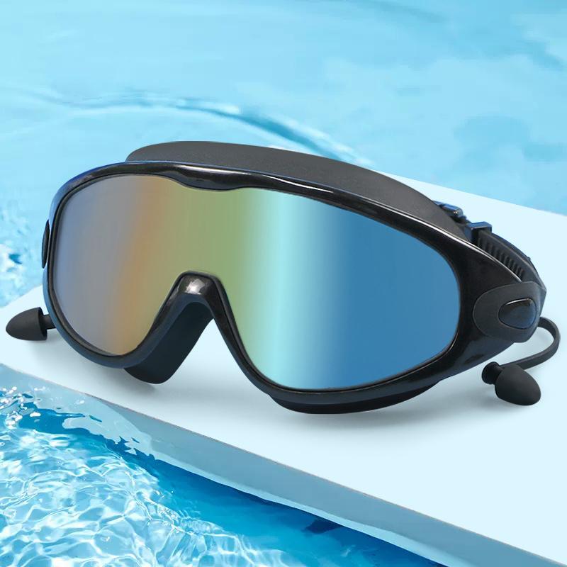 Adult Silicone Waterproof Swimming Glasses Plating Clear Anti-Fog Large Frame Diving Goggles Swim Sports Eyewear with Earplug