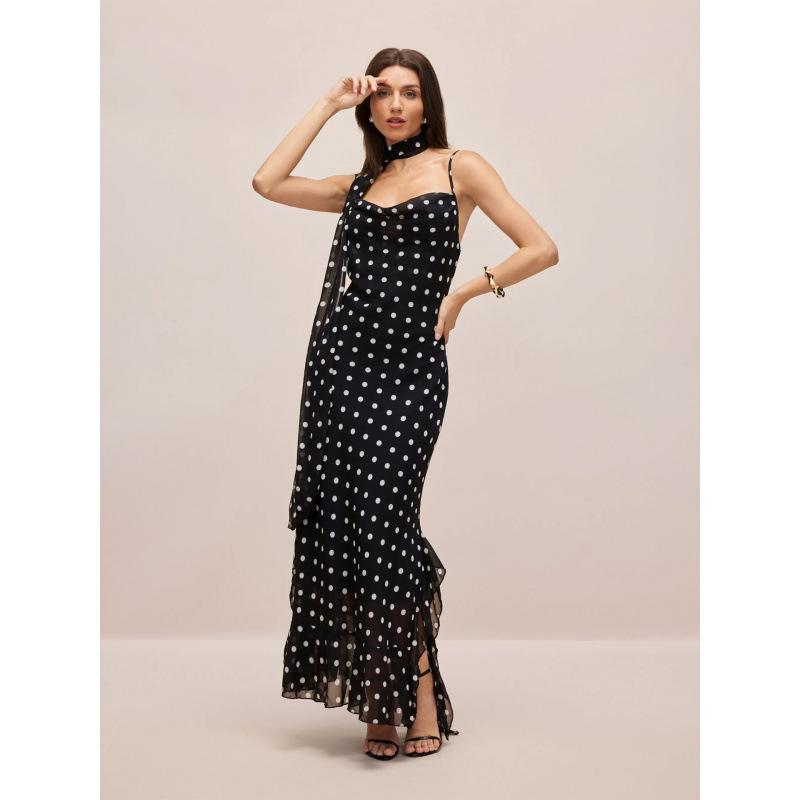 European and American 2026 French retro polka dot streamer suspender dress skirt temperament long skirt 2026 new S