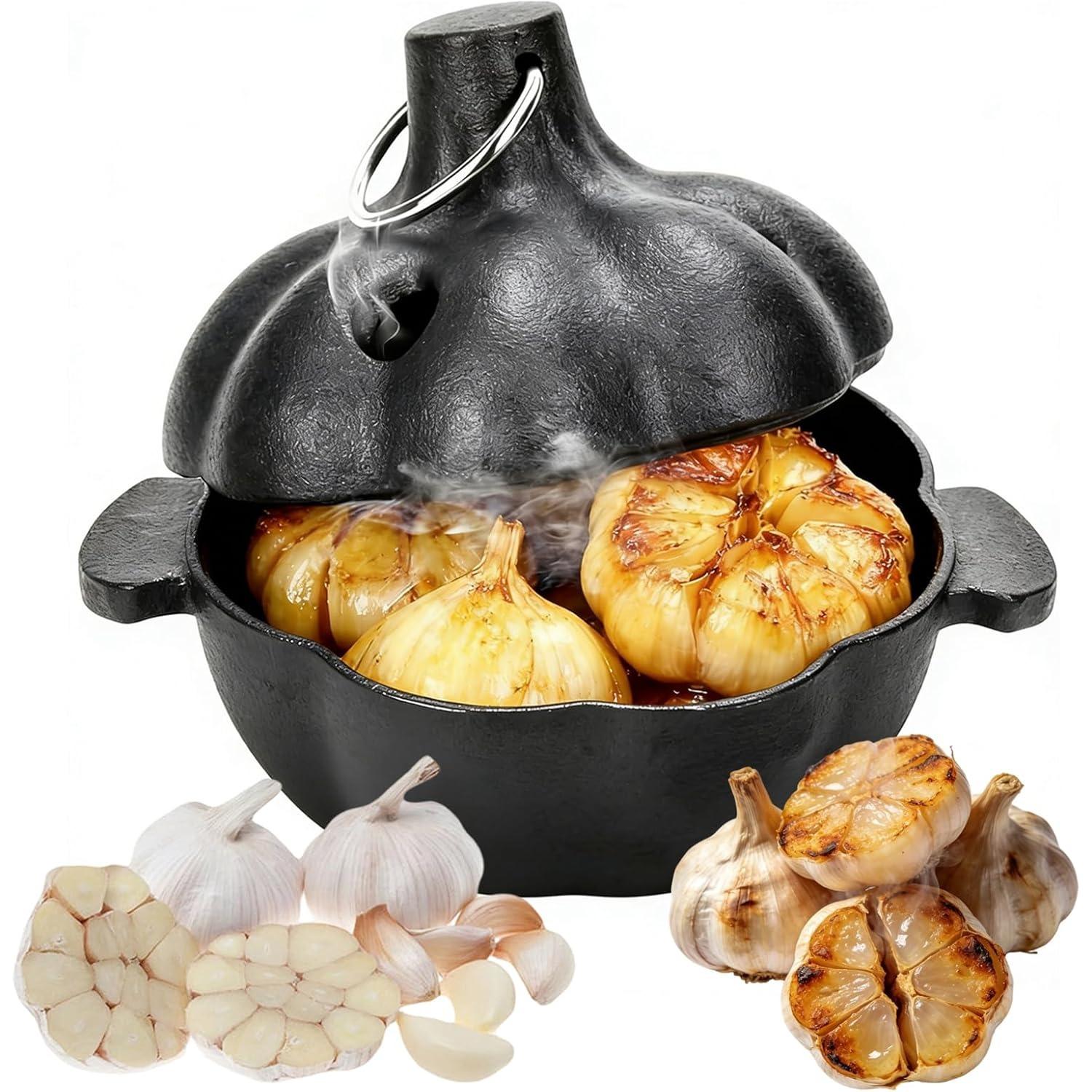 Gusseisen Räucherbräter & Knoblauchröster Bäcker, Räucherbräter, Knoblauchkocher, Gusseisen Bäcker, für Ofen und BBQ, Große Cocotte für