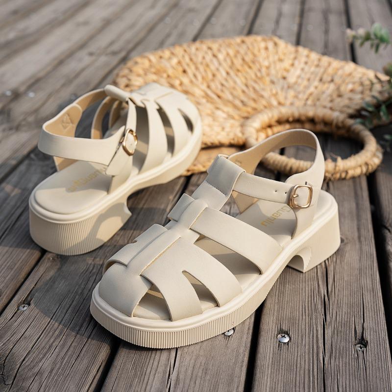 

New hollow bag head platform sandals women s retro handmade leather woven muffin sole shoes 36