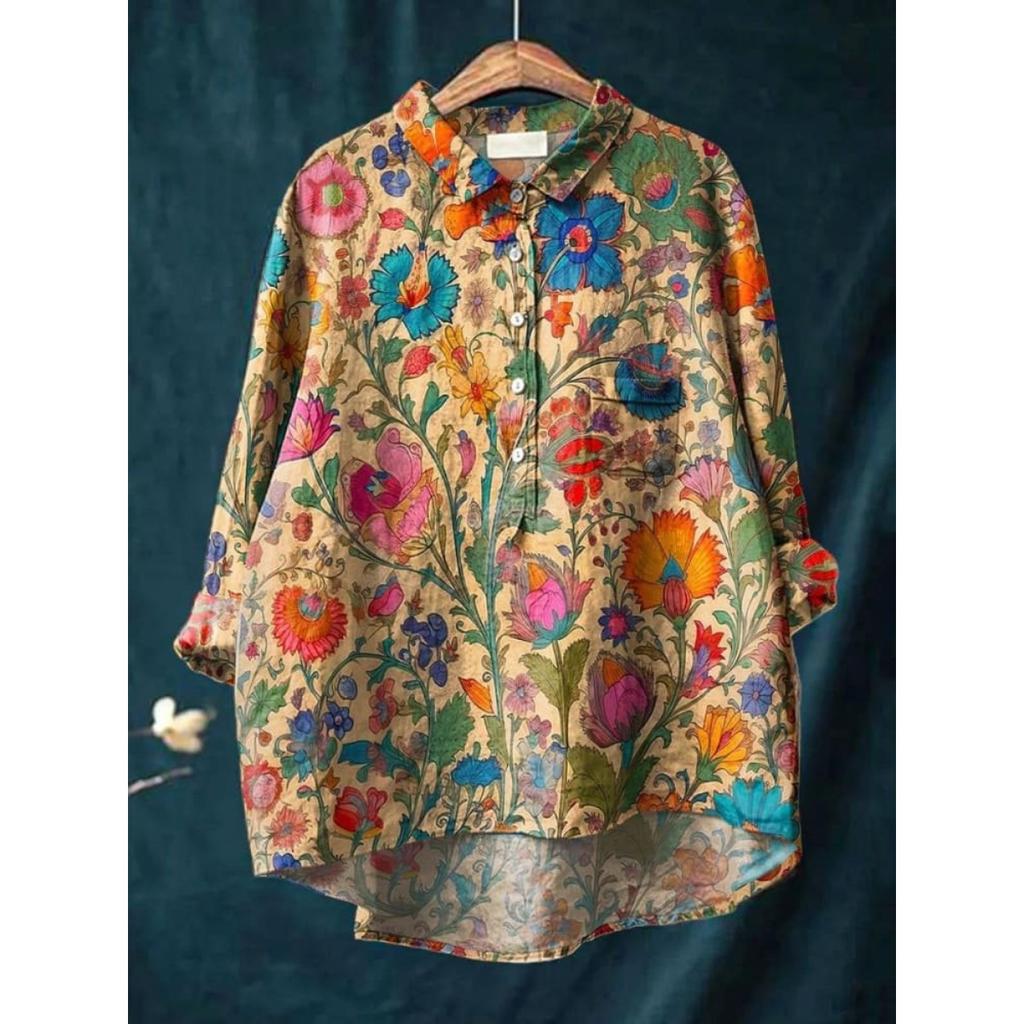 Dámská nová košile s potiskem a límcem Slunečnicový top