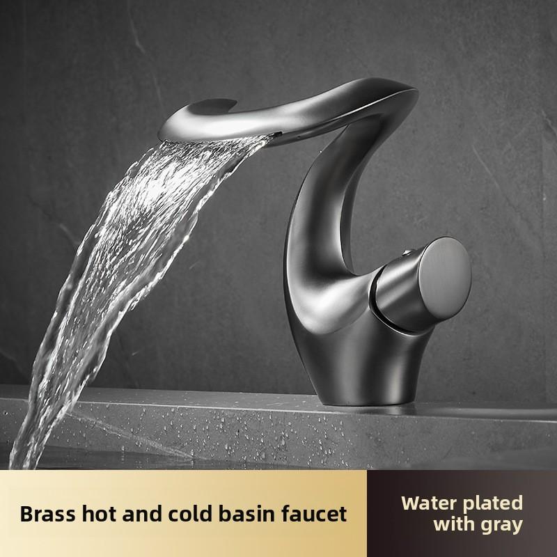 Waterfall Faucet Bathroom Basin Faucet Cold and Hot Brass Mixer Sink Taps White Black Torneira Banheiro Single Hole Deck