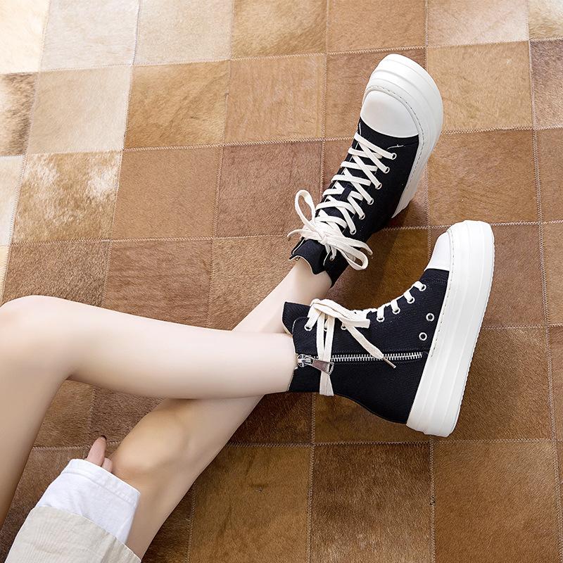 Maogu Female Women Black Shoes On Platform Luxury Spring 2024 Sneakers Ladies Ankle Boots Women's Vulcanize Canvas Sports Boot
