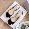 Fashion French bow toe sandals for women summer 2025 new style thick heel leather high heels mid heel sandals