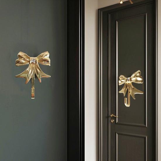 1/2 Stück Große Größe Goldene Schleifenhaken Schlüsselhalter Starke Tragfähigkeit Einfache Installation Schleifenknoten Mantelhaken Hut Handtuch Aufhänger