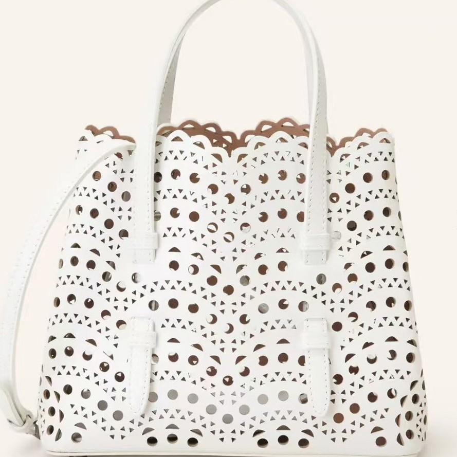 New cowhide leather high-end hollow vegetable basket bucket bag tote bag one shoulder crossbody handbag women