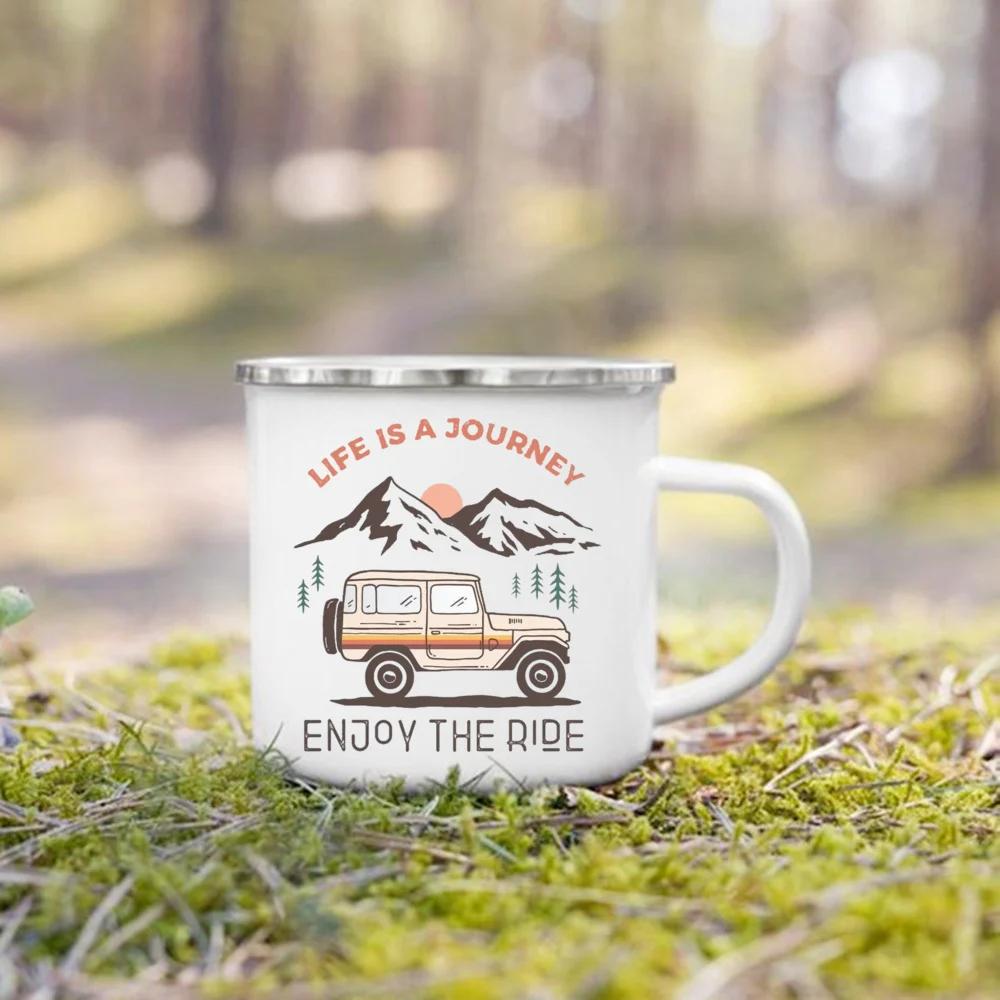 Life Is A Journey Enjoy The Ride Print Camping Mug Adventure Campfire Party Beer Juice Cup Mountain Handle Cups Gifts for Camper