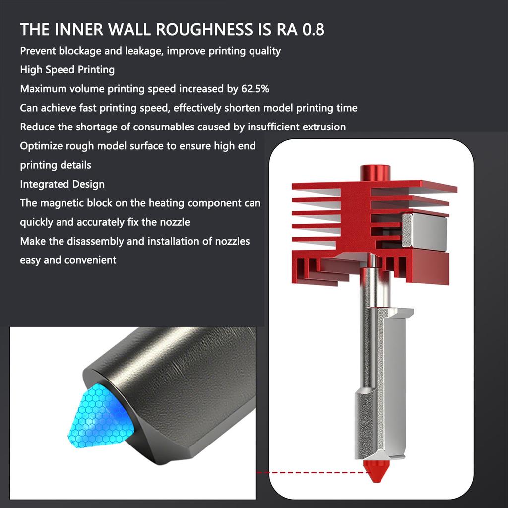 3D Printer Hotend Fit for Bambu Lab H2D Replacement Accessories High Flowrate 0.4mm Nozzle Red Cooling Block Nano Coated