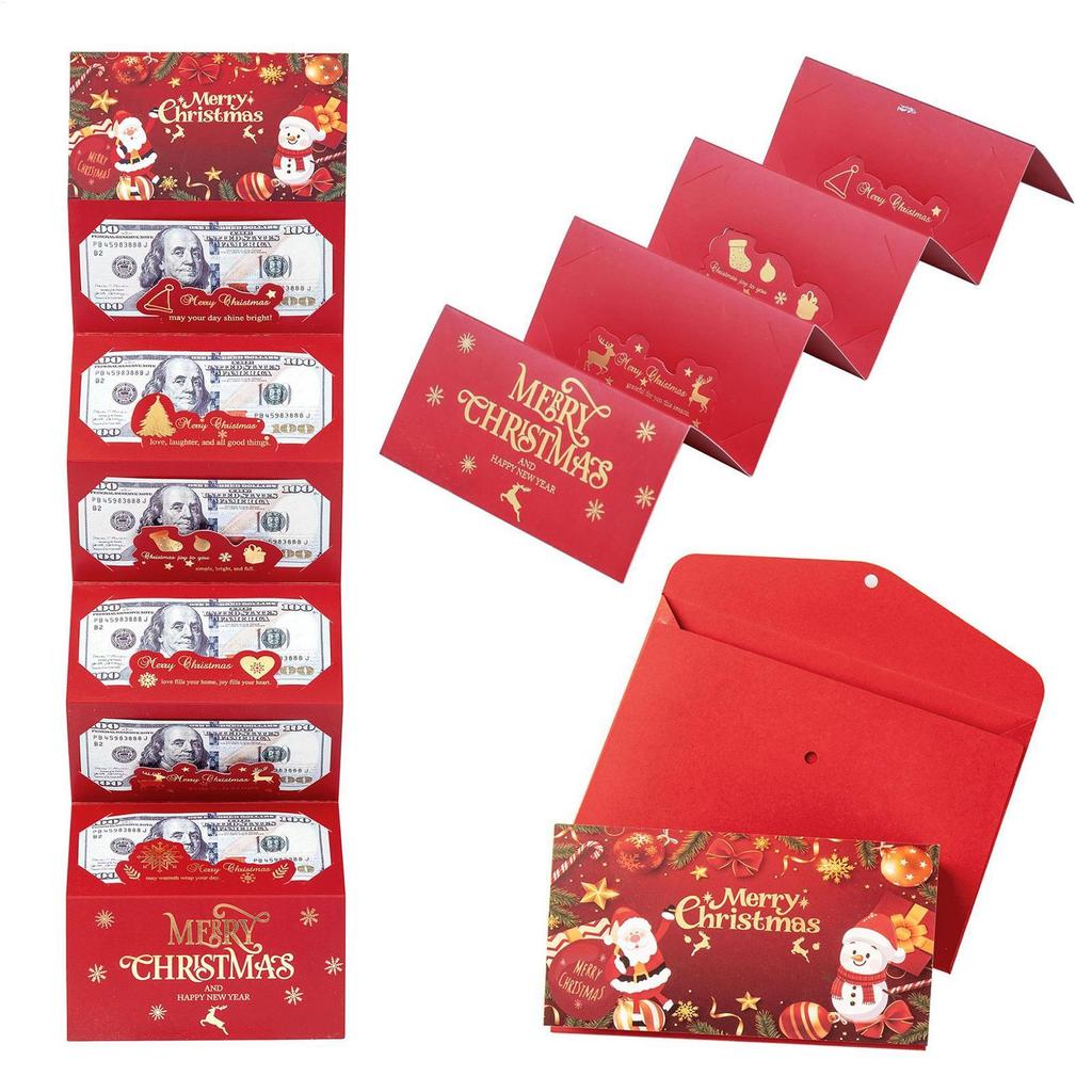 Christmas Money Holder Wallet Greeting Card Creative Holiday Decor Folding Cash Holder Red Envelope Christmas Gift Envelope