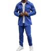 European and American Style Men's Autumn Winter 2-Piece Jacket and Casual Pants Set Solid Stand Collar Pockets Tracksuit