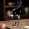 1Pc Elegant Crane Lotus Flower Incense Burner Metal Home Decor with Creative Line Holder