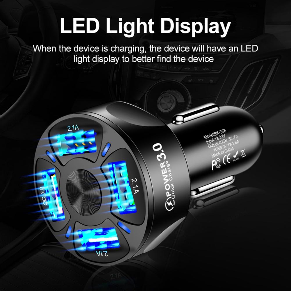 4 Ports USB Fast Car Charger Adapter QC3.0, Quick Car Phone Charger with LED Light Display, Compatible with iPhone 13 12 Pro Max,Galaxy S20 and More