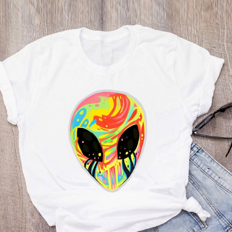 Women Graphic Cartoon Alien Color Ladies Summer Print T Shirt Shirt Tops Lady Clothes Womens