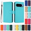 Solid Color Wallet Case for Google Pixel 9 Pro XL 8 8A 7 7A 6 6A 5A 4A Shockproof Kickstand Card Holder Strap Phone Cover Coque