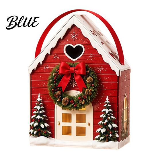 Christmas Eve Gift Containers Wonderland Cottage Box, House Shaped Paper Treat Boxes, Holiday Party Favor Bags Snack Holder with Handle for