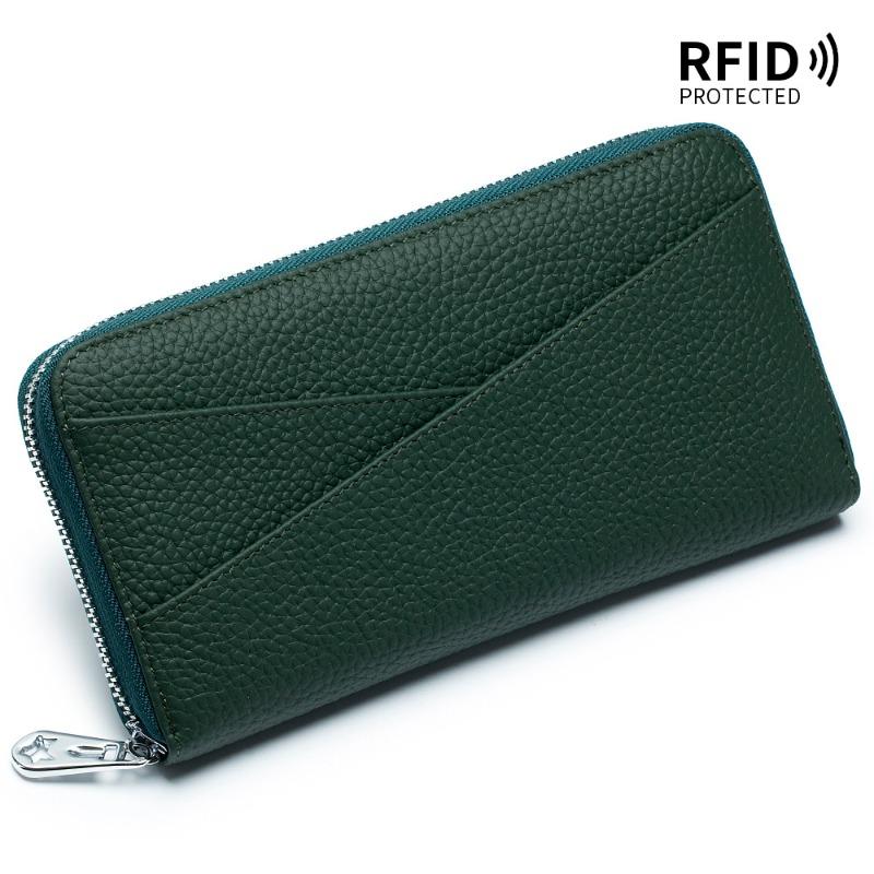Japanese-style Leather Long Wallet Women's Large-capacity RFID First-layer Cowhide Organ Card Bag Fashion Clutch Bag Mobile Phone Bag