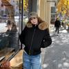 Double zipper design short cotton-padded clothes women's large fur collar hooded cotton clothes, waist version windproof and warm winter women