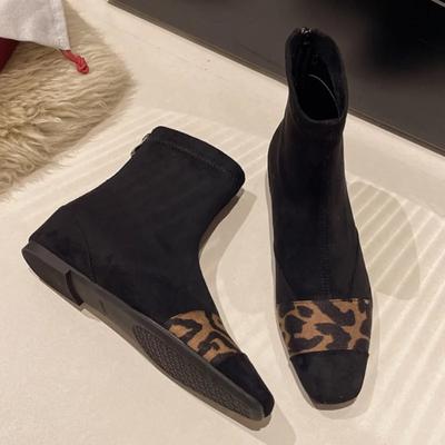 Leopard Flats Ankle Boots Square Toe Sneaker Women Shoes 2025 New Trend Fashion Casual Sport Travel Shoes Sexy Snow Botas Mujer