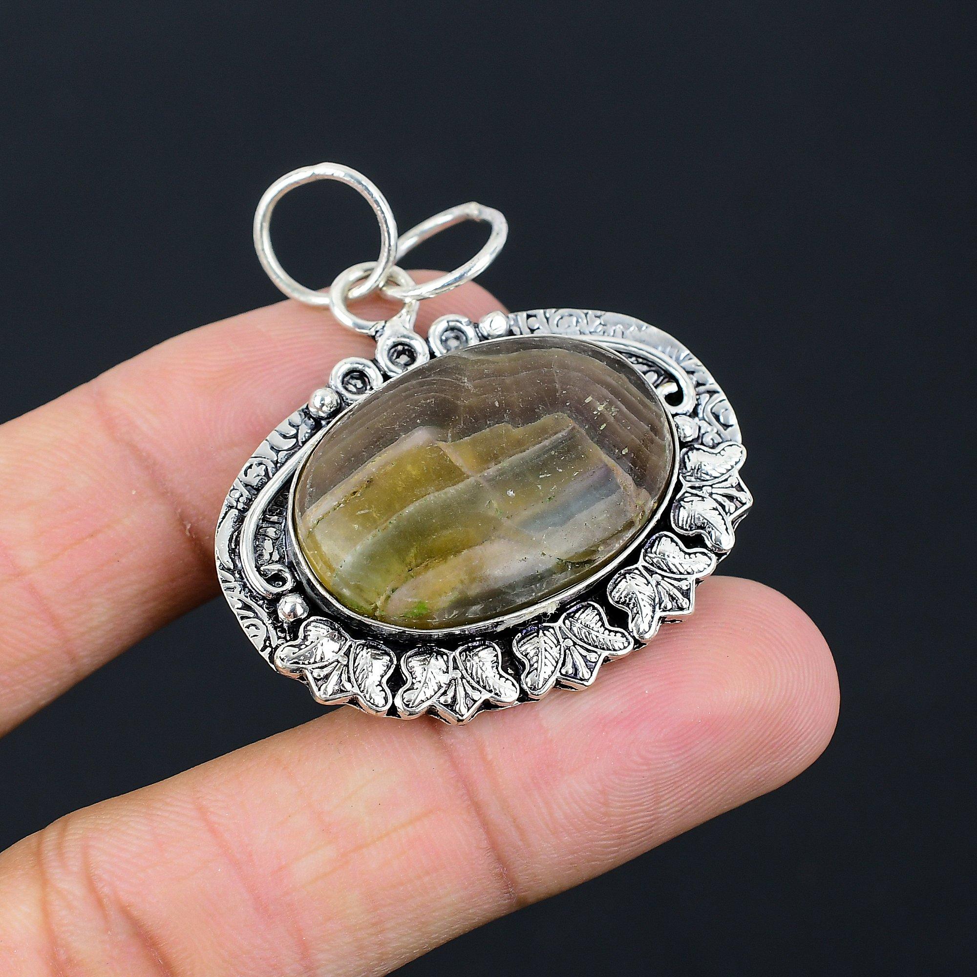 925 Sterling Silver Multi Fluorite Gemstone Wedding Third Eye Chakra New Pendant