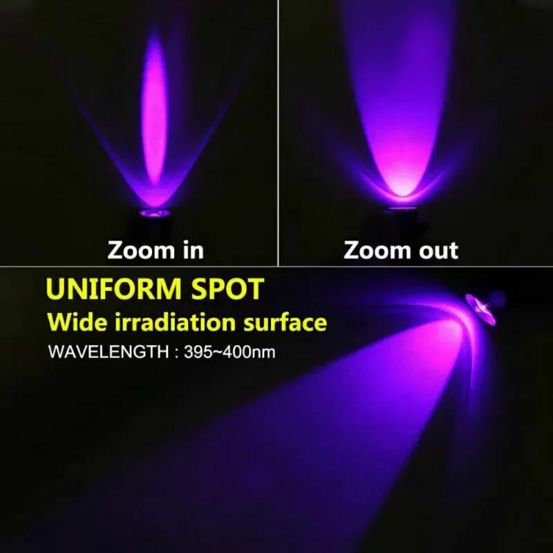 395nm UV Flashlight Blacklight Zoomable USB Rechargeable UV Light Ultraviolet Flashlight for Pet Urine Detection Resin Curing