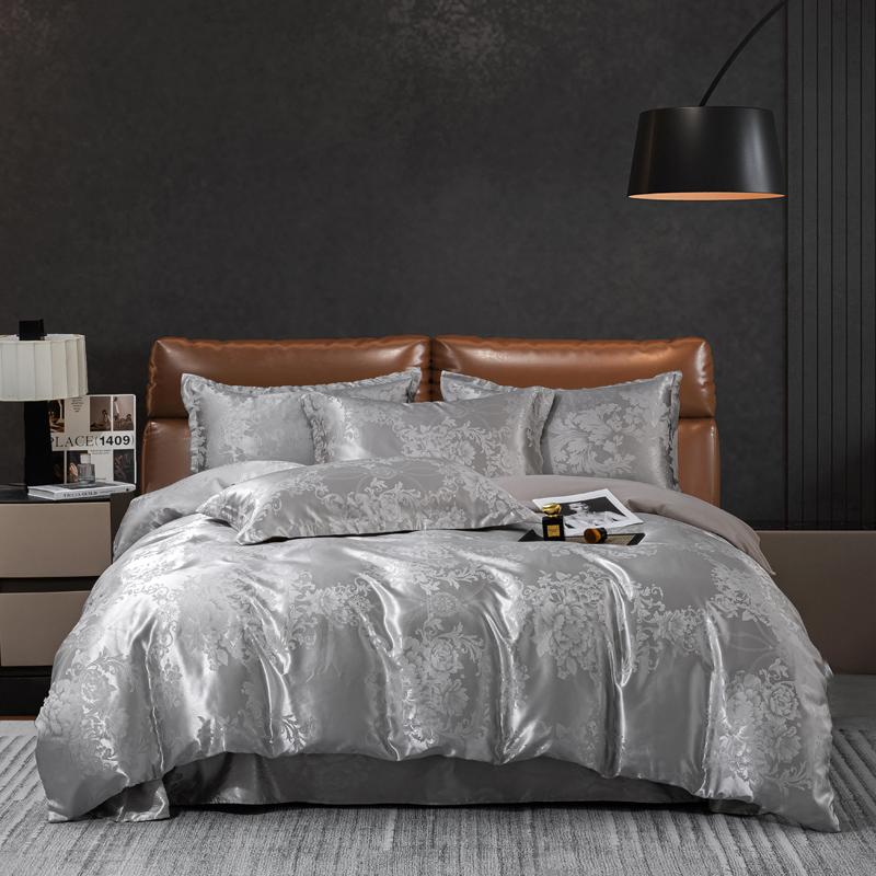 

2025 new European light luxury jacquard four-piece set, satin silk quilt cover, bed sheet single double four-piece set 1.5m bed sheet 4pcs