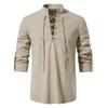 Mens Pirate Shirt Viking Retro Renaissance Medieval Gothic Victorian Halloween Costume Casual Cotton Linen Lace Up Hippie Shirts