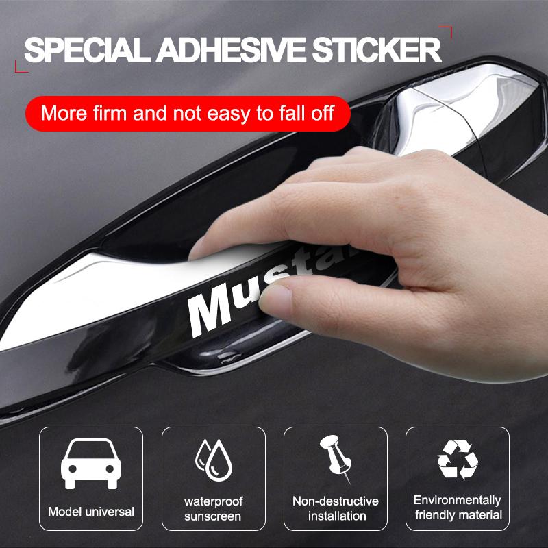 4Pcs Car Door Handle Stickers Tire Rear View Mirror Decals For Ford Mustang ST Line Mondeo Focus Fiesta Escape Kuga Ecosport Ranger EXplorer Stickers