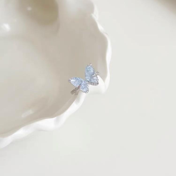 Crystal Butterfly Jewelry Set: Summer Blue Earrings & High-Class Collarbone Necklace with Light Luxury Style
