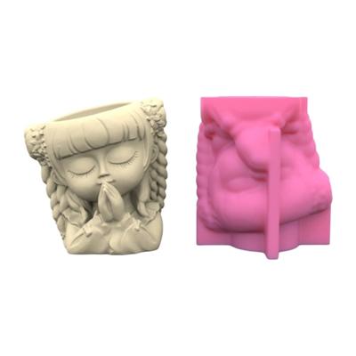 Nonstick Cutet Prayer Girl Pen Holder Mold Flower Pot Silicone Mold DIY Crafts Ornament Tool DIY Succulent Planter Mold
