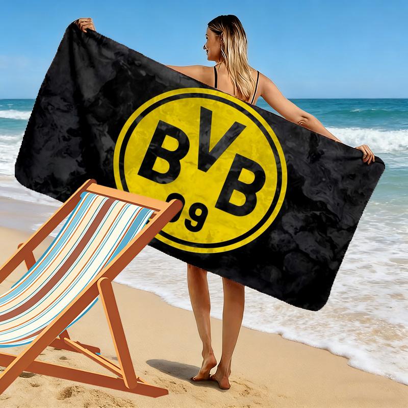 מגבת חוף מודפסת BVB 09, מגבת גדולה רכה מתייבשת במהירות לחוף, קמפינג, שחייה