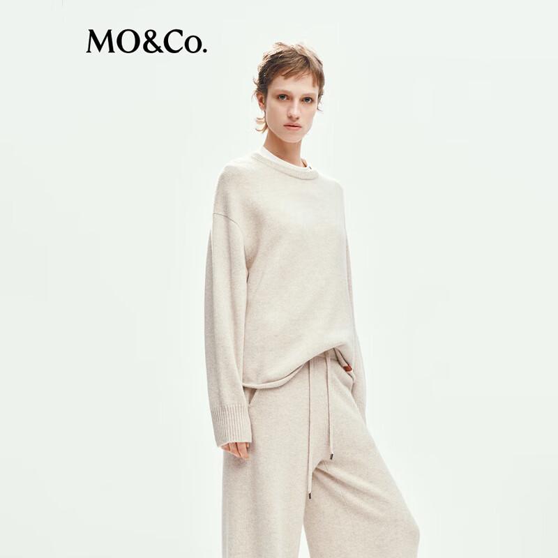 MO&Co. Women's Crew Neck Drop Shoulder Curved Hem Pullover Sweater