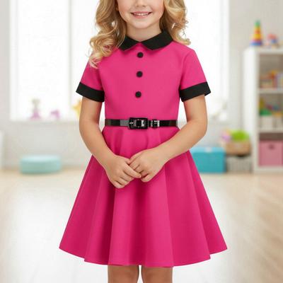 Kid's Girls Lapel Elegant Dress Short Sleeve Dress