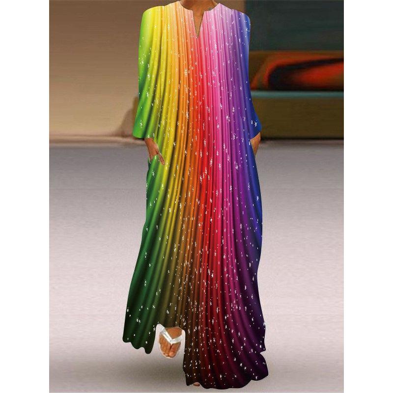 New Chinese Style Chinese Style Skirt Elegant Sexy Long Sleeves 3D Print Long Skirt Loose Plus Size Women's Clothing Long Dress