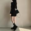 South Korea Chic Autumn French Pure Desire Sle Zip-up Double Pocket Slim Fit Slimming Long Sleeve Hoodie Dress Women