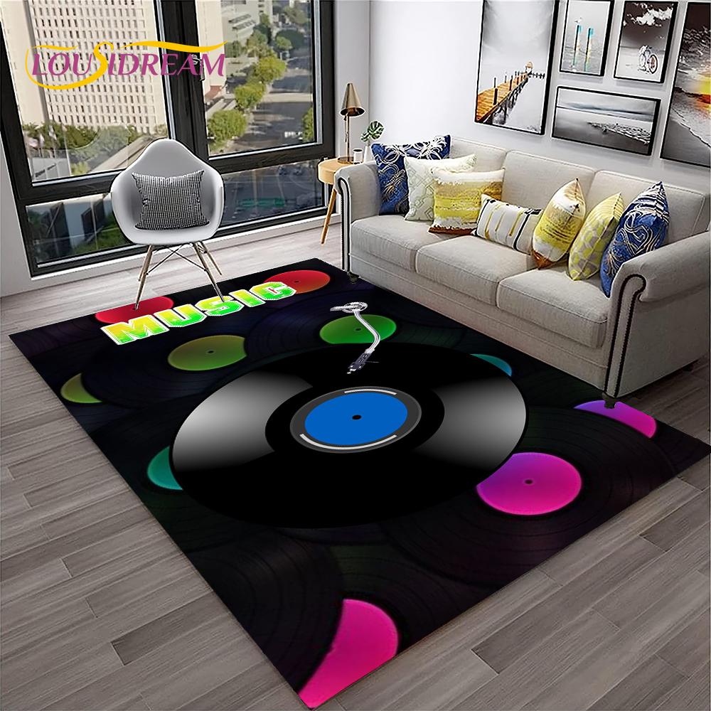 Muzyka Sztuka 3D Płyta Winylowa Retro Dywanik Dywan do Domu Salon Sypialnia Sofa Wycieraczka Dekor, Dywanik do Zabawy dla Dzieci Antypoślizgowa Mata Podłogowa