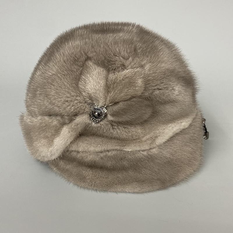 Luxury Women's Mink Fur Bucket Hat Winter Warm Diamond Fedora Real Fur Fashion Headwear