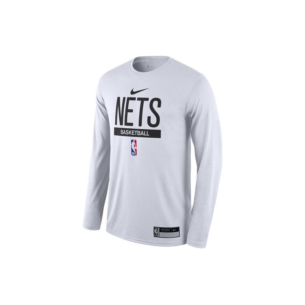 Nike Brooklyn Nets Letter Print Vintage Casual Sports Training Quick-Dry Crew Neck Long Sleeve T-Shirt Unisex Tops White DR6504-100