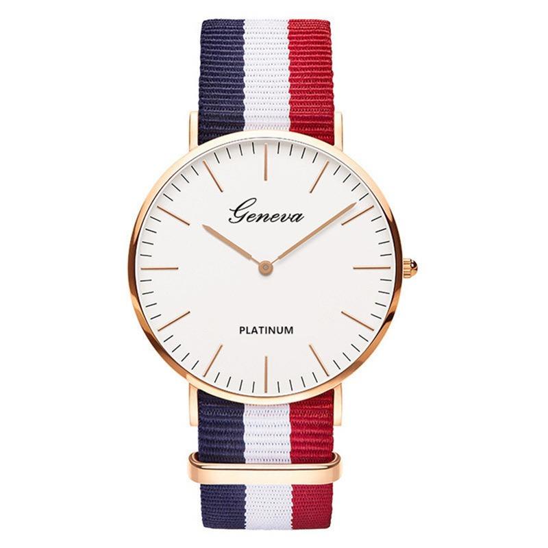 Classic simple thin large dial watch two-pin color matching nylon canvas with quartz watch men's and women's leisure watch