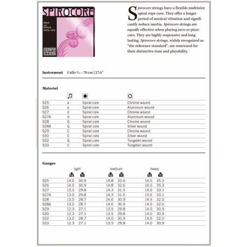 SPIROCORE Cello Strings, GC Wire, Tungsten Set