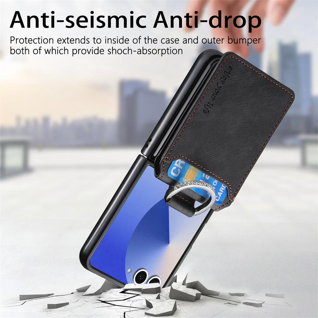 For Samsung Galaxy Z Flip7 5G Case Card Holder Kickstand Retro Texture Leather Back Cover