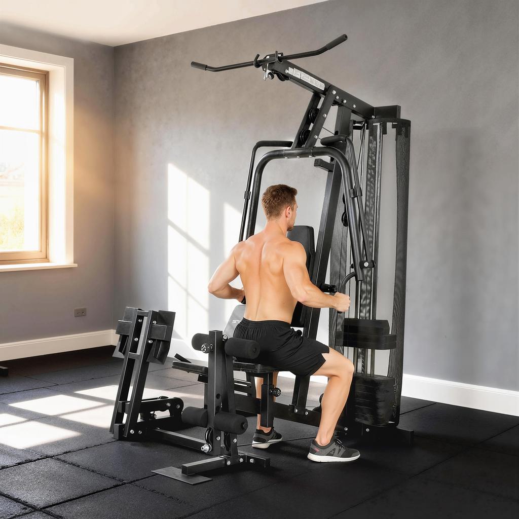 Power Rack Stazione Fitness con Lat Pulldown Barra Butterfly Pesi 65kg Cavo fino a 120kg