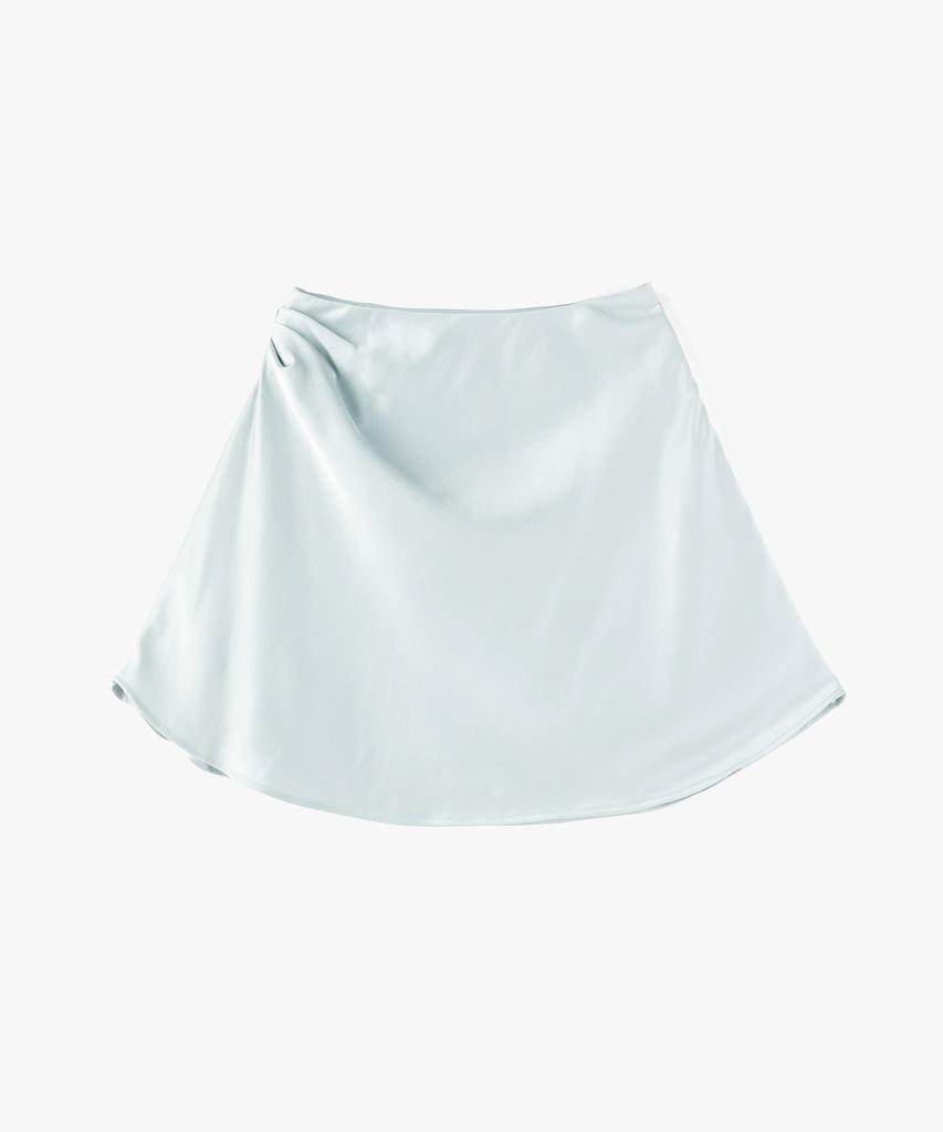 Mongdol Side Tuck Satin Midi Skirt Light Blue Mdsk033Lblue