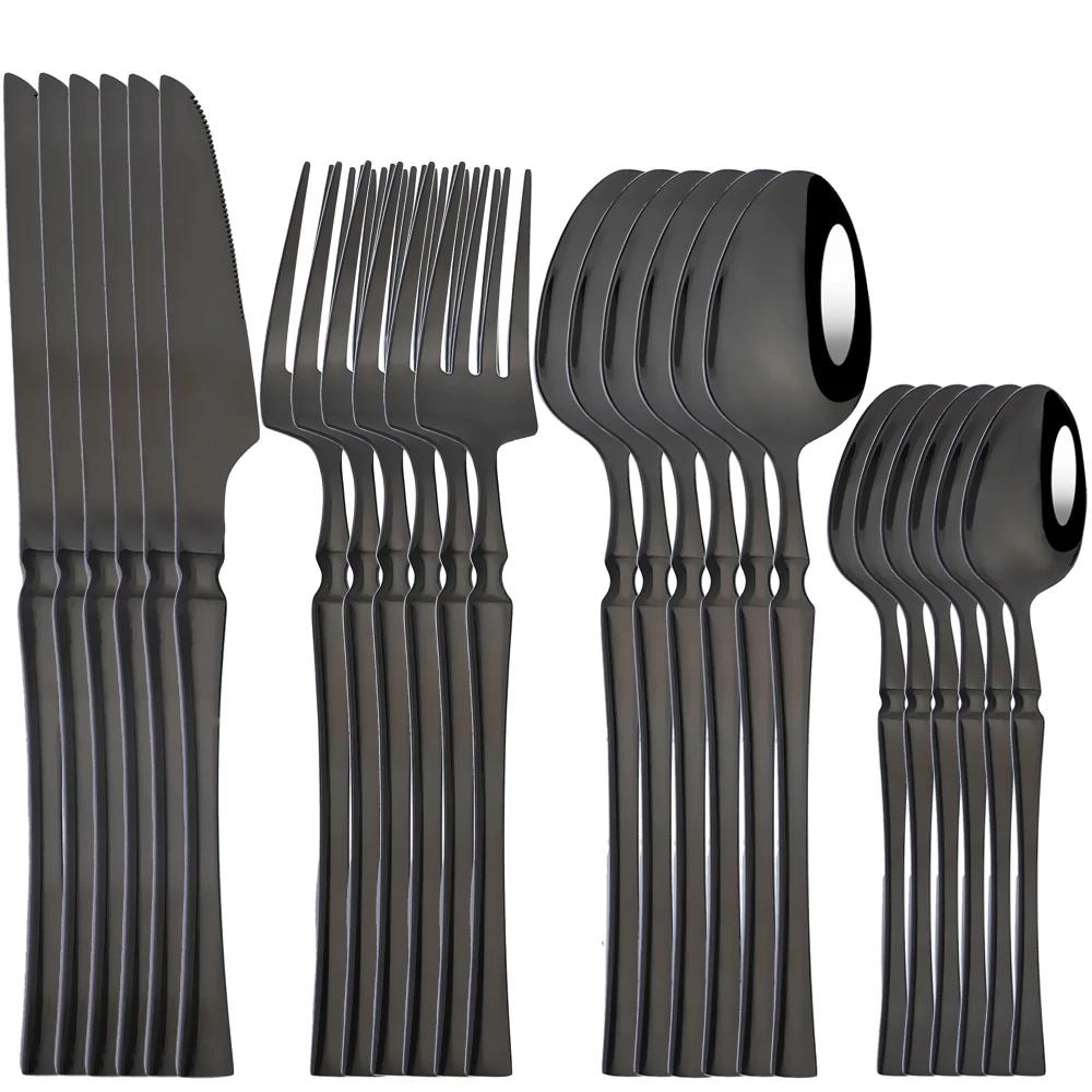 24Pcs Dinnerware Sets Stainless Steel Tableware Mirror Dinner Gold Cutlery Set Knife Fork Tea Spoon Silverware Kitchen Set