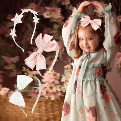 Glitter Star Mesh Bow Headband Set: Korean Children's Silk Headband & Hairpin (3-Piece)